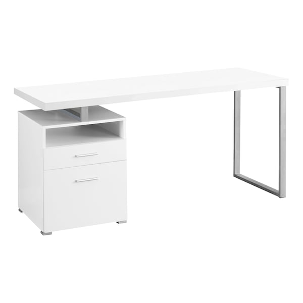 Computer Desk, Home Office, Laptop, Left, Right Set-up, Storage Drawers, 60"L, Work, Metal, White